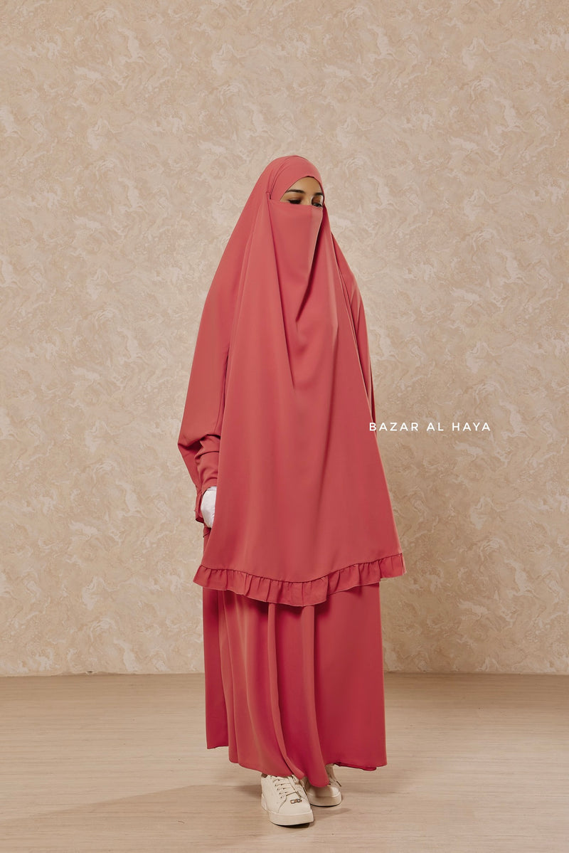 Raspberry Ibadah Pink Two-piece Jilbab with Skirt, Haj, Umrah Garment & Prayer Set