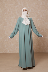 Rania Mint Abaya Dress Half-Placket Button Front & Sleeve - Mediumweight Soft Crepe Cotton