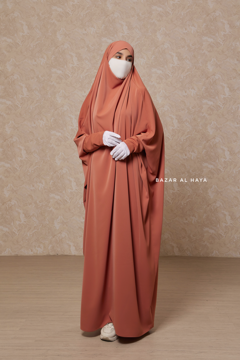 Peach Sarah One Piece Jilbab - Zipper Sleeves - Silk Crepe