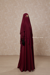 Maroon Pari Layered Khimar & Salam 2 Abaya Two Piece Set