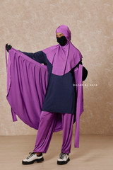 Purple Navy Modest Swimwear 4 Piece Swimdress, Khimar, Apron & Pants - Comfort Swimsuit