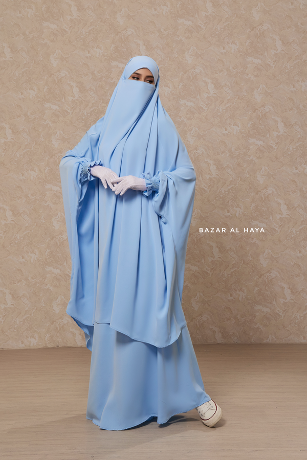 Hoor Baby Blue - Two Piece Jilbab With Skirt- Long & Loose