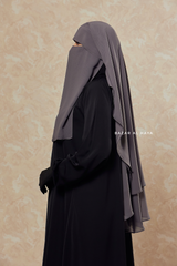 Grey Two Layer Flap Niqab - Premium Wool Chiffon - Medium