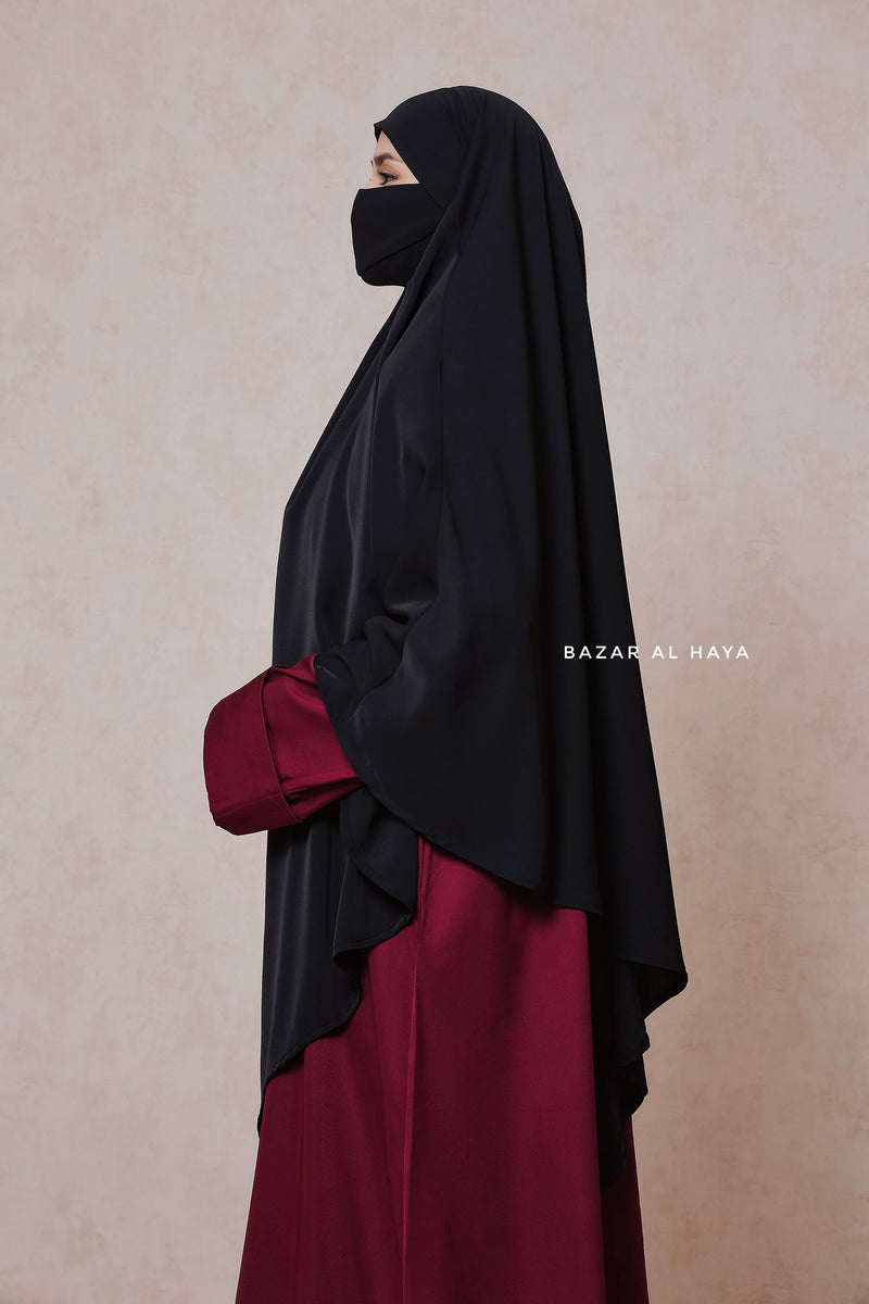 Black Mubarak Long Diamond Khimar - Nidha Extra Long