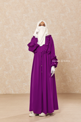 Afsah Bright Purple 3-D Ruffles Lightweight Abaya Dress - Soft Breathable Crepe Cotton