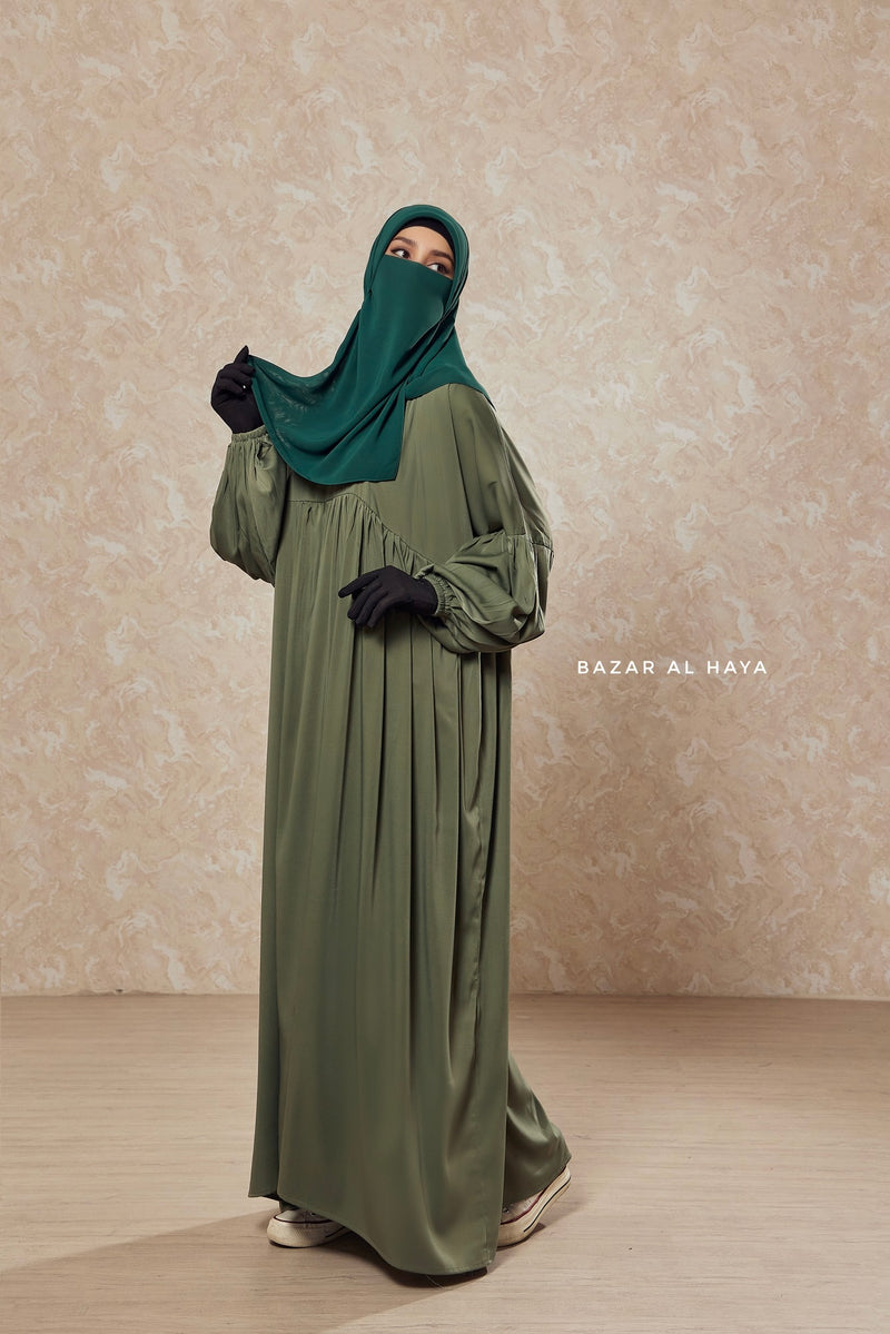 Olive Muna 2 Loose Fit Summer Abaya Dress - Sheen Kharir