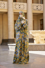 Yellow Print Prayer / Salah Dress 2 - Super Breathable In 100% Cotton