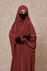 Red-Orange Jahida Two Piece Jilbab With Loose Pants Set - Skirt-Style Shalwar