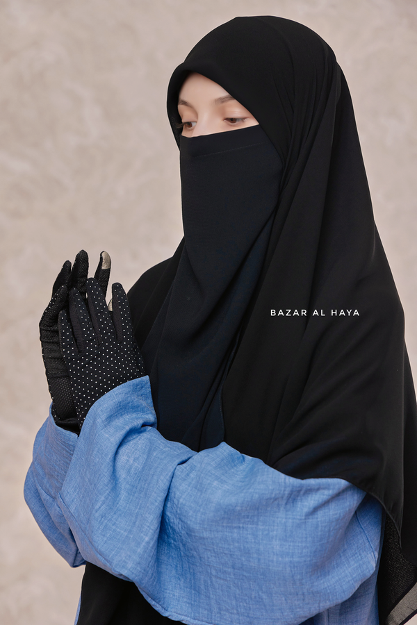 Square Scarf With Half Niqab Set In Black - Super Breathable - Quality