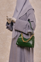 Glossy Croc Hand Bag In Emerald