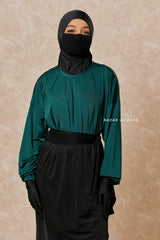 Black Emerald Modest Swimwear 4 Piece Set With Swimdress, Khimar, & Pants - Comfort Swimsuit