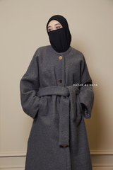 Steel Grey Damla Loose Warm Coat - Premium Teddy Wool
