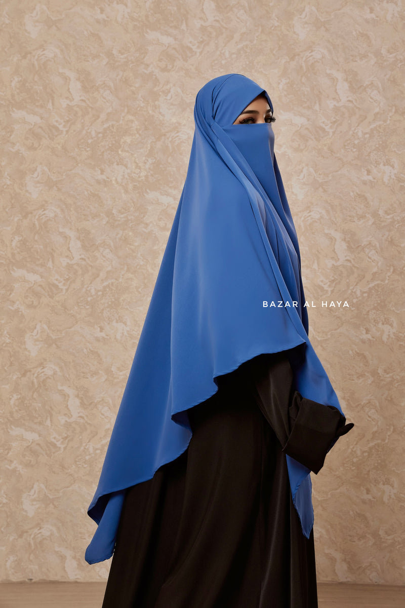 Mubarak Diamond Khimar In Steel Blue - Nida Extra Long