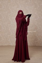 Maroon Pari Layered Khimar & Salam 2 Abaya Two Piece Set