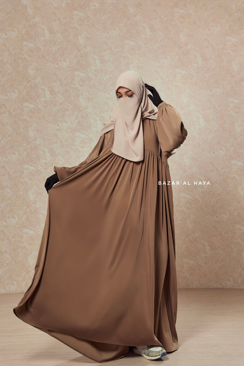 Camel Muna 2 Loose Fit Summer Abaya Dress - Sheen Kharir