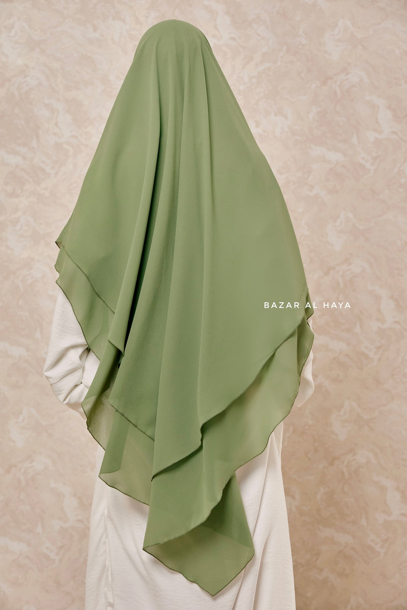 Olive Pari Two Layered Maxi Diamond Khimar - Crepe Chiffon