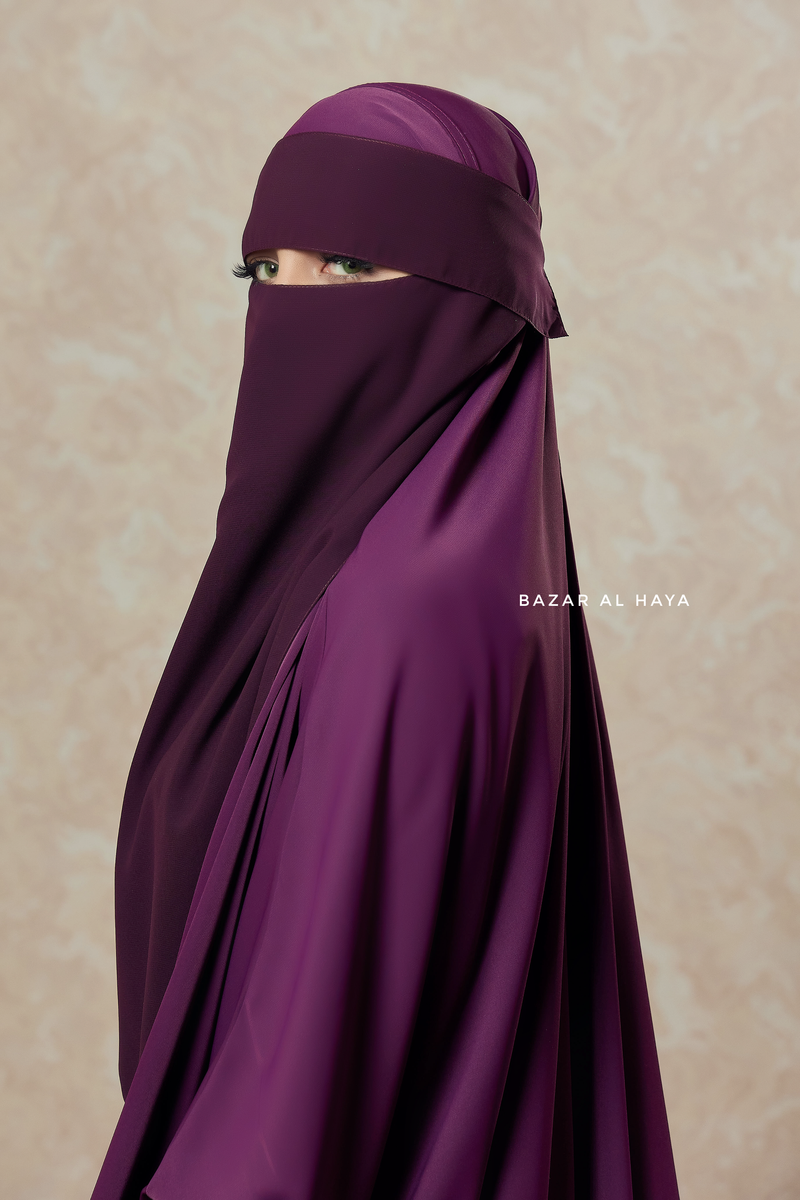 Plum Flap Single Niqab - Super Breathable Veil - Large