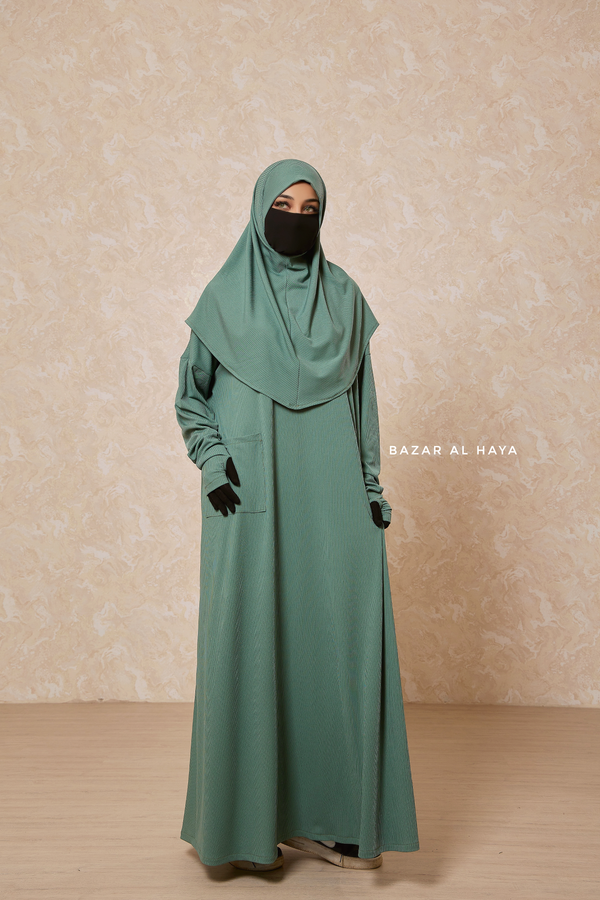 Mint Khawla Premium Corduroy Cotton Two Piece Prayer Dress - Abaya & Khimar