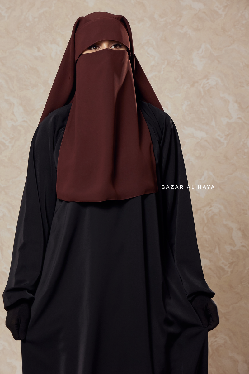 Brown Two Layer Flap Niqab - Premium Wool Chiffon - Medium