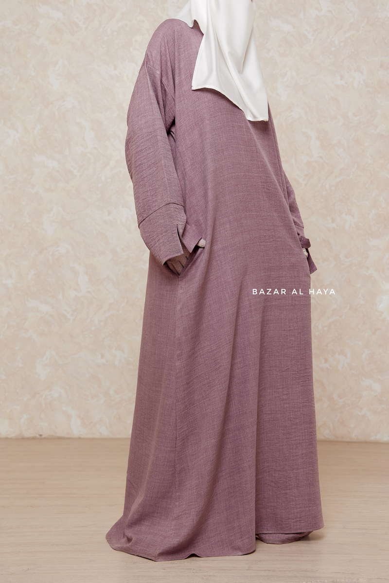 Dusty Mauve Rahima Loose Fit Comfy Abaya With Pockets - Leon