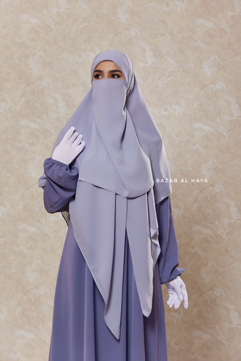 Silver Square Scarf With Half Niqab Set - Super Breathable - Quality