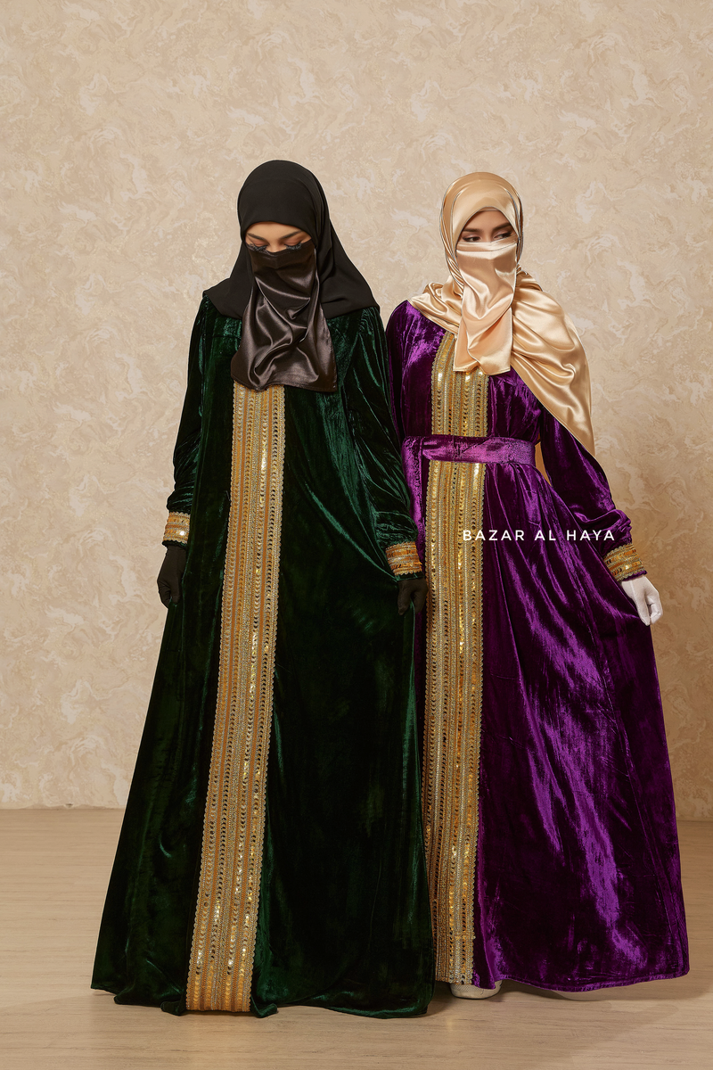 Irfah Luxurious Plush Pombarch Kaftan - Abaya Dress With Belt