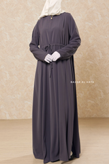 Steel Grey Salam 3 Belted Abaya Dress - Front Zipper & Zipper Sleeves - Nida