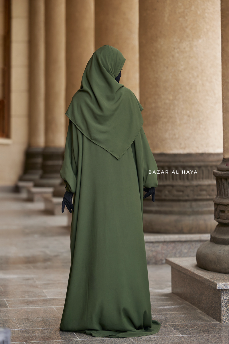 Olive Prayer / Salah Dress One Piece Jilbab 100% Cotton - Super Breathable Comfy Style