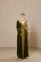 Pistachio Irfah Luxurious Plush Pombarch Kaftan - Abaya Dress With Belt