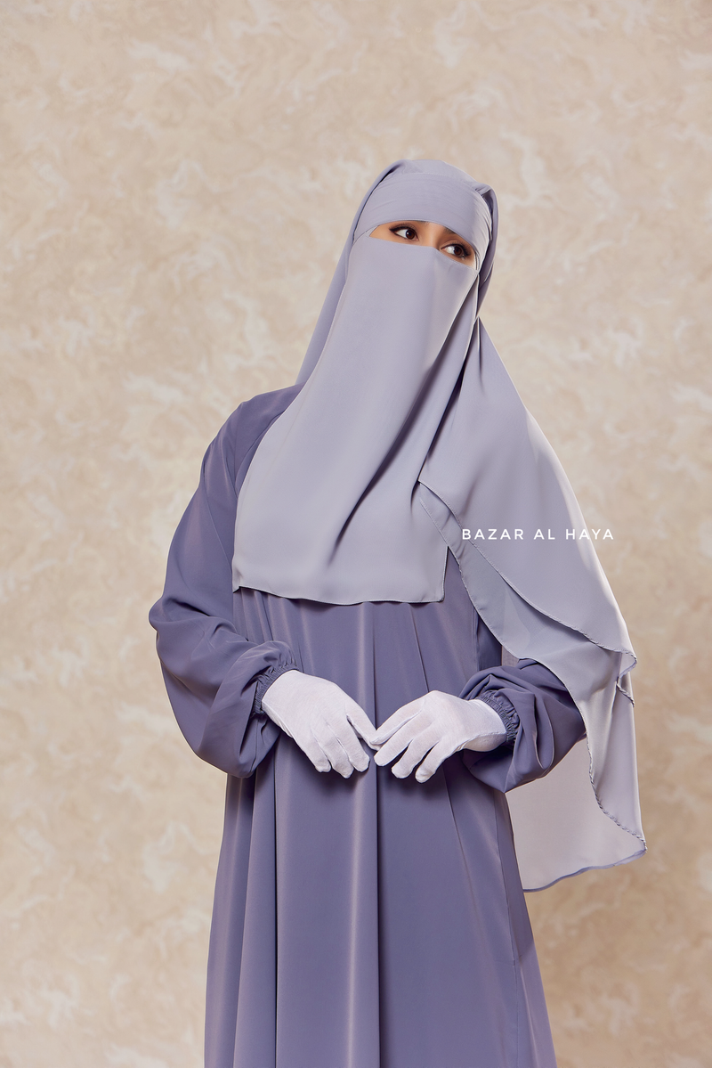 Silver Two Layer Niqab - Premium Wool Chiffon - Medium