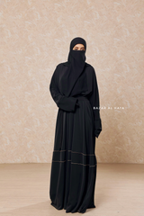 Black Fathiya Open Front Abaya In Nida - Relaxed Fit