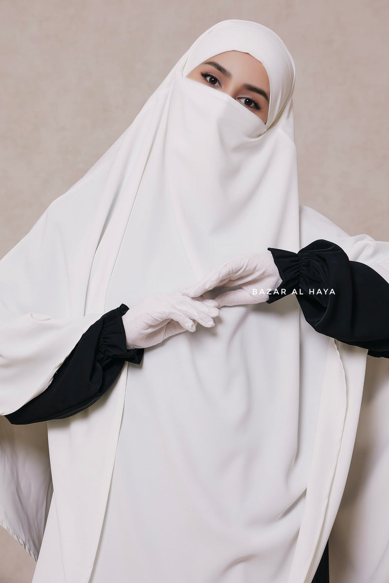 Mubarak Long White Diamond Khimar - Nidha Extra Long