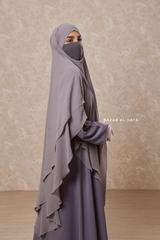 Silver Pari Layered Khimar & Salam 2 Abaya Two Piece Set