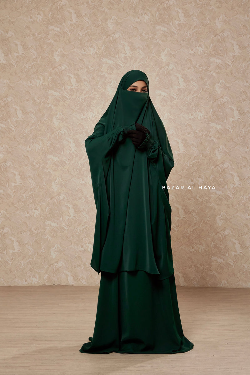 Green Emerald  Hoor - Two Piece Jilbab With Skirt- Long & Loose