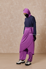 Purple Navy Modest Swimwear 4 Piece Swimdress, Khimar, Apron & Pants - Comfort Swimsuit