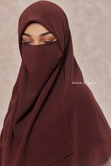 Brown Square Scarf With Half Niqab Set - Super Breathable - Quality