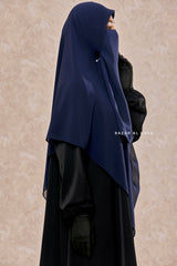 Square Scarf With Half Niqab Set In Dark Blue - Super Breathable - Quality