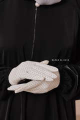 White Touch Screen Dotted Long Gloves - One Size
