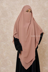 Taupe Rose Pari Two Layered Maxi Diamond Khimar - Crepe Chiffon