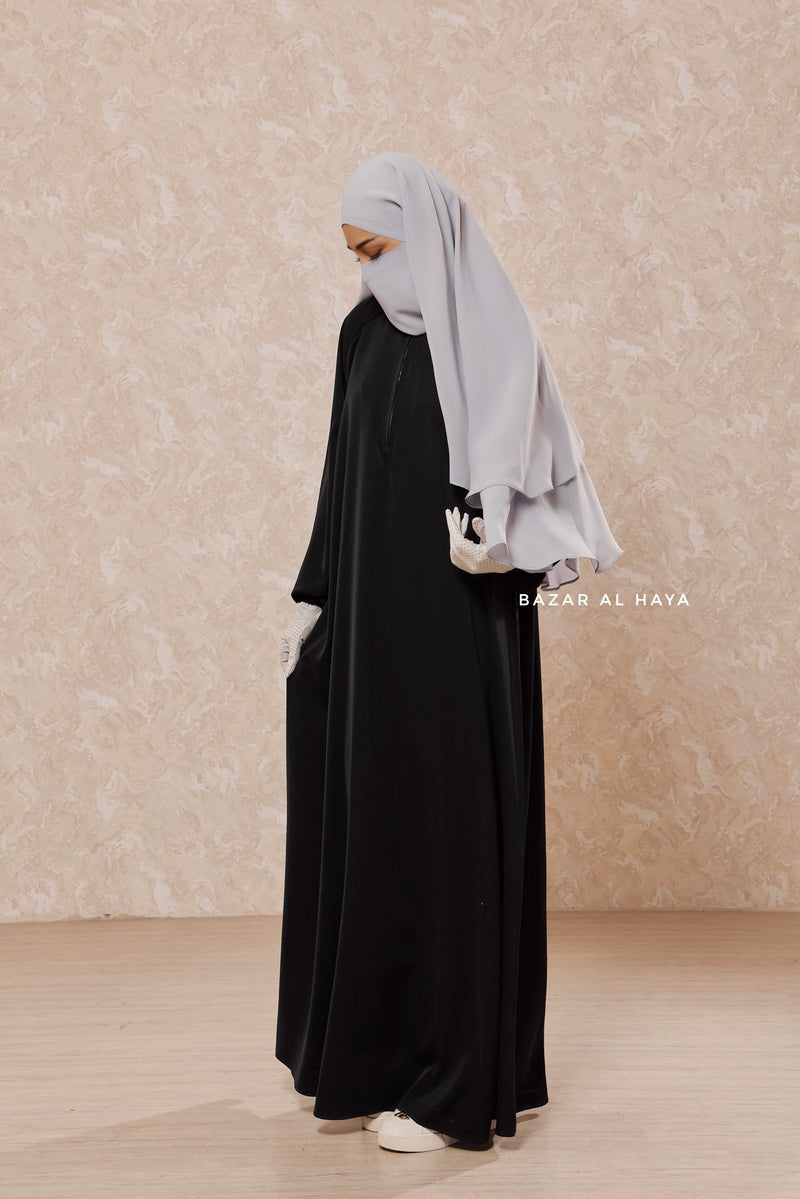 Black Salam 2 Abaya - Comfy Style Front Zipper - Nida