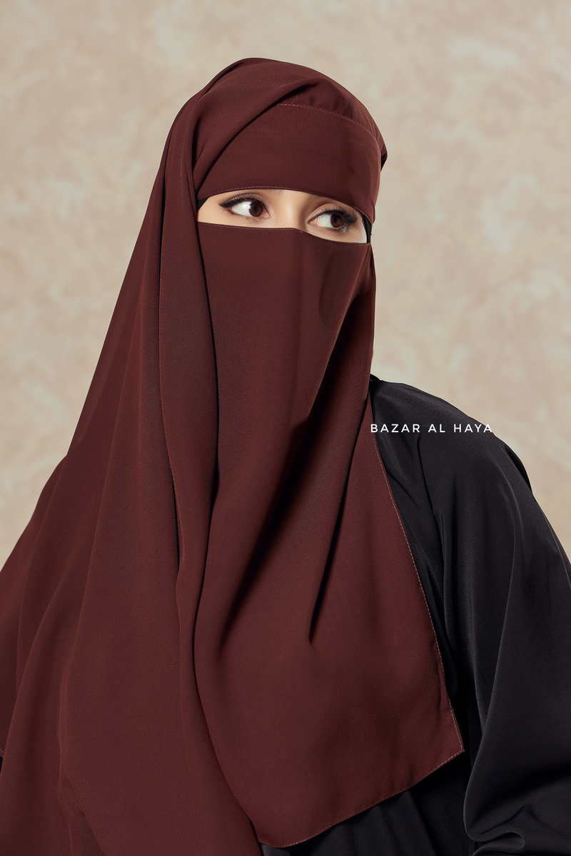 Brown Two Layer Niqab - Premium Wool Chiffon - Medium