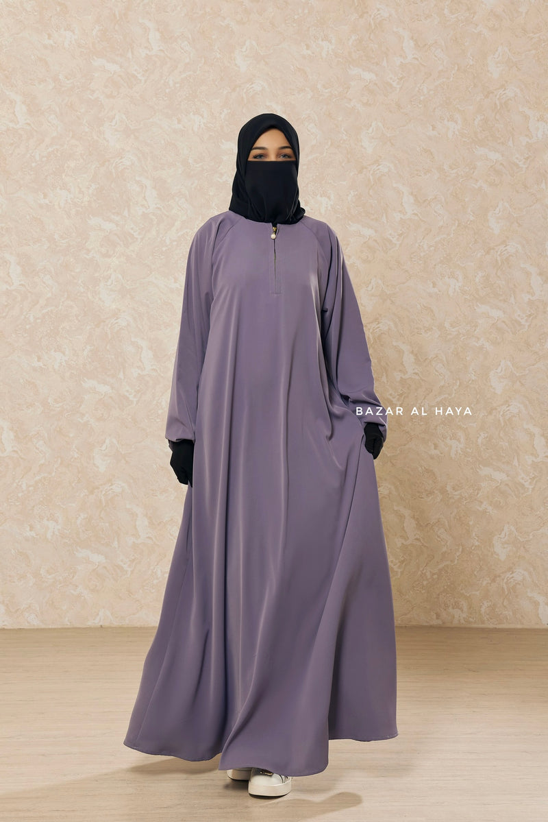 Silver Salam 2 Abaya - Comfy Style Front Zipper - Nida