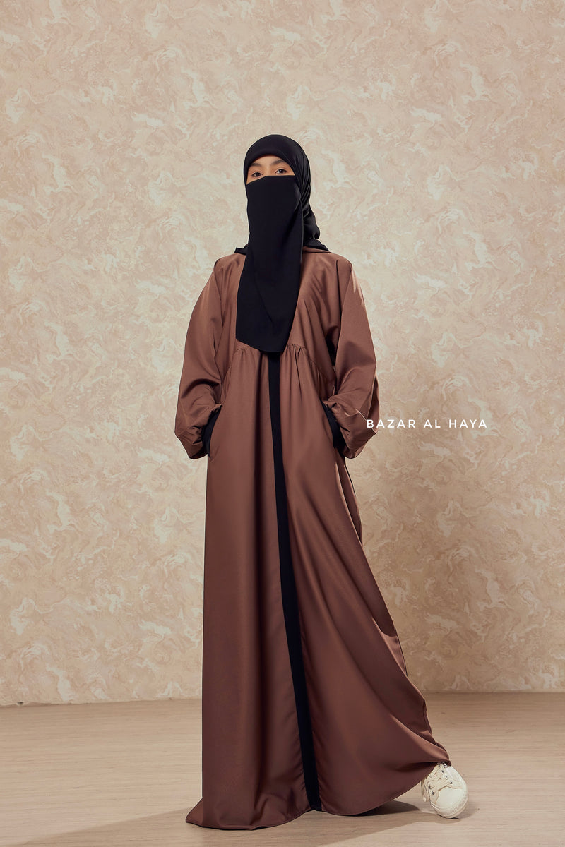 Kalina Brunette Hooded Abaya Dress With Pockets - Mediumweight Silk Crepe