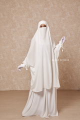 Ivory Jahida Two Piece Jilbab With Loose Pants Set - Skirt-Style Shalwar