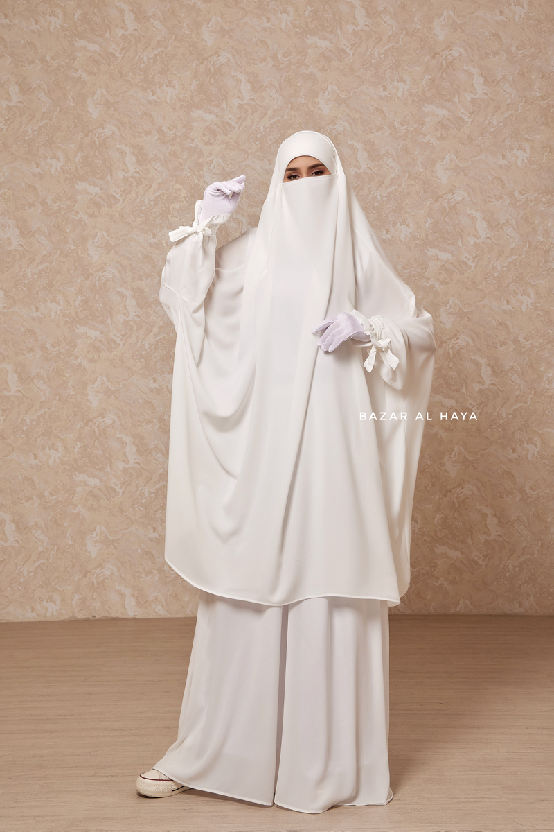 Ivory Jahida Two Piece Jilbab With Loose Pants Set - Skirt-Style Shalwar