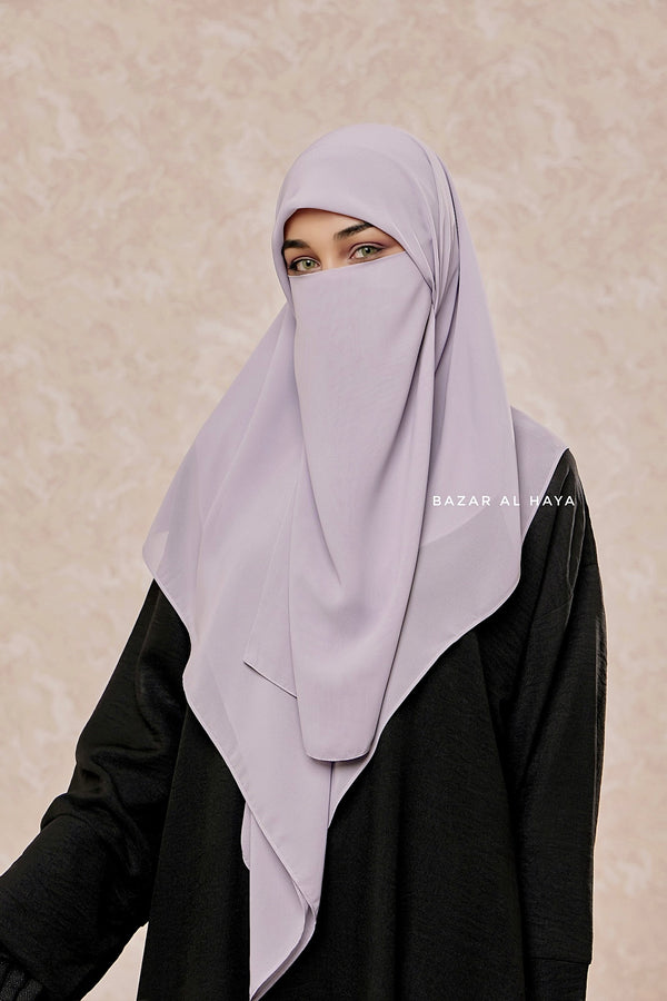 Silver Square Scarf With Half Niqab Set - Super Breathable