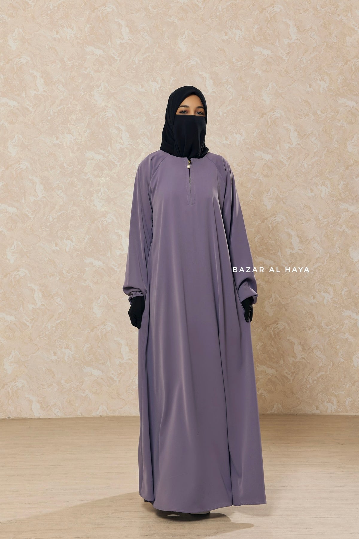Silver Salam 2 Abaya - Comfy Style Front Zipper - Nida – Bazar Al Haya