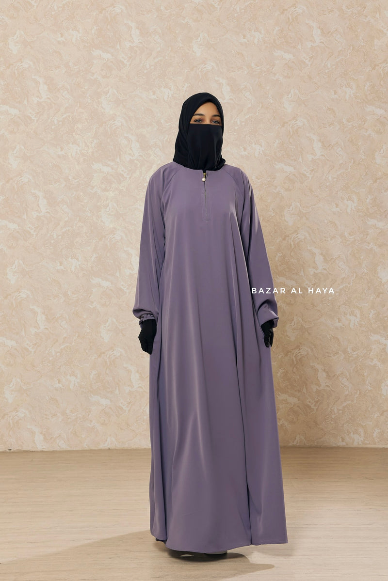 Silver Salam 2 Abaya - Comfy Style Front Zipper - Nida