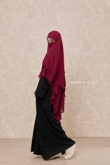 Maroon Pari Two Layered Diamond Khimar - Crepe Chiffon