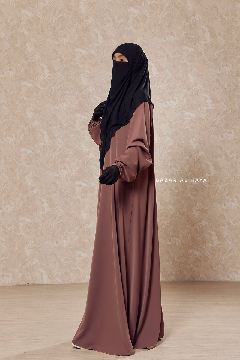 Taupe Rose Salam 2 Abaya - Comfy Style Front Zipper - Nida